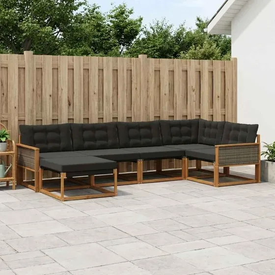 vidaXL Udendørs Sofagruppe 6 pc Naturfarvet og Sort