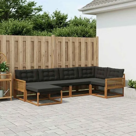 vidaXL Udendørs Sofagruppe 6 pc Naturfarvet og Sort
