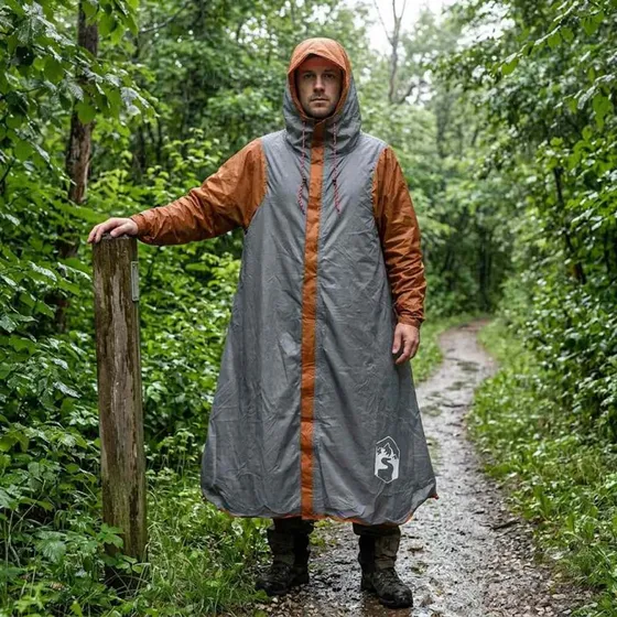 vidaXL 2-i-1 regnponcho med hætte Grå/orange 262 x 126 x 130 cm