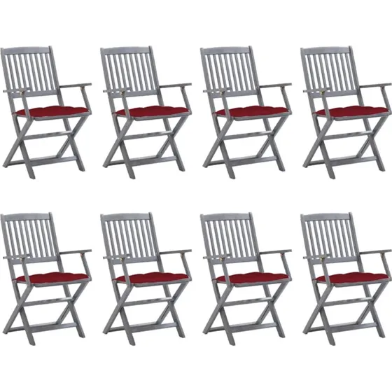 vidaXL Foldbare Havestole 8 stk. Gråvasket Akacietræ med Hynder
