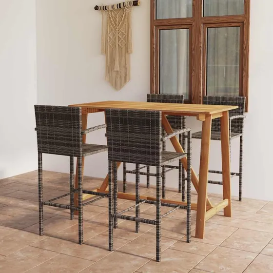 vidaXL Barsæt 5 dele grå akacietræ & polyrattan