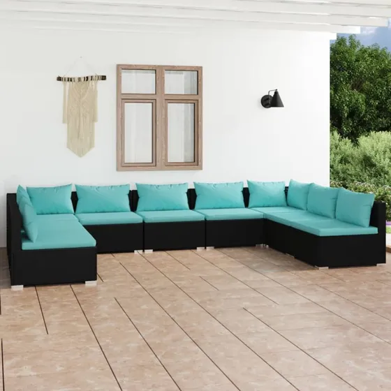 vidaXL 9-deligt loungesæt med hynder i polyrattan, sort