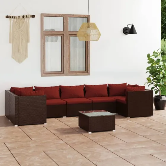 vidaXL 8-delens loungesæt med hynder i brun polyrattan