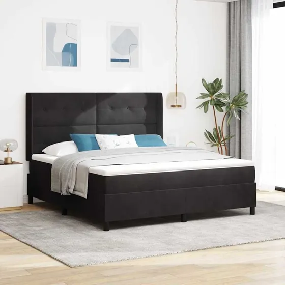 vidaXL Box Spring Seng med LED, Sort 180 x 200 cm, Fløjl