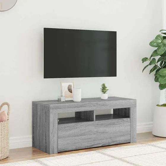 vidaXL Tv-bord med LED-lys 90x35x40 cm grå sonoma-eg