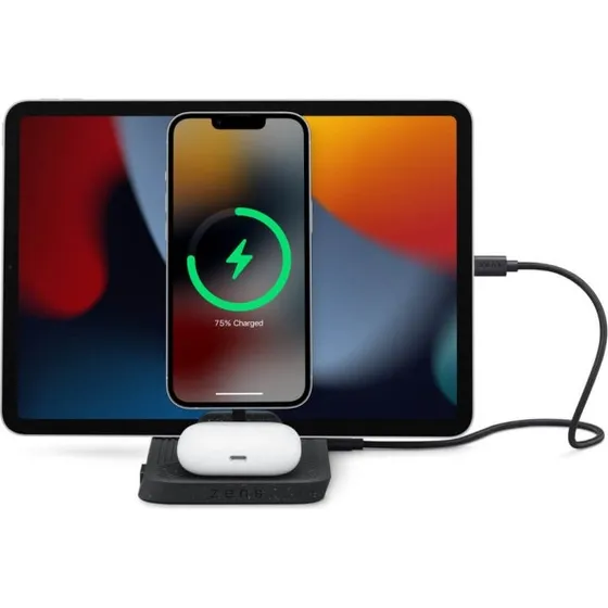 Zens 3-i-1 Modulær Trådløs Oplader – 15W MagSafe, 30W USB-C, Sort