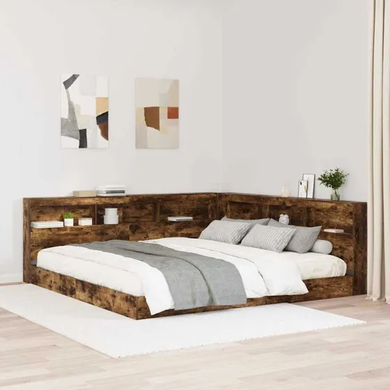 vidaXL Bogreol Seng Røget Eg 180x200 cm Konstrueret Træ