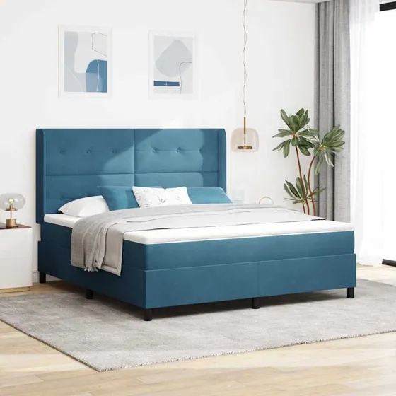 vidaXL LED Boxspring Seng 180 x 200 cm Blå Fløjl