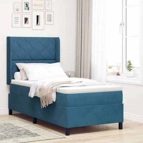 vidaXL Box Spring Seng 90x190 cm med LED-lys i Blå Fløjl