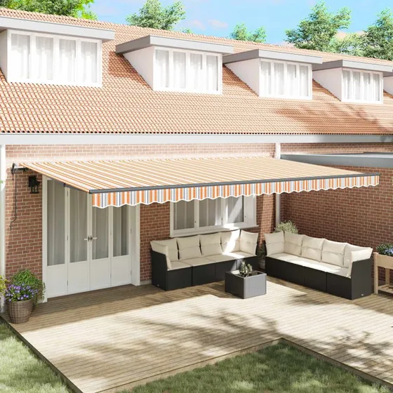 vidaXL Utrækkelig Markise 600 × 300 cm Flerfarvet Stof & Aluminium