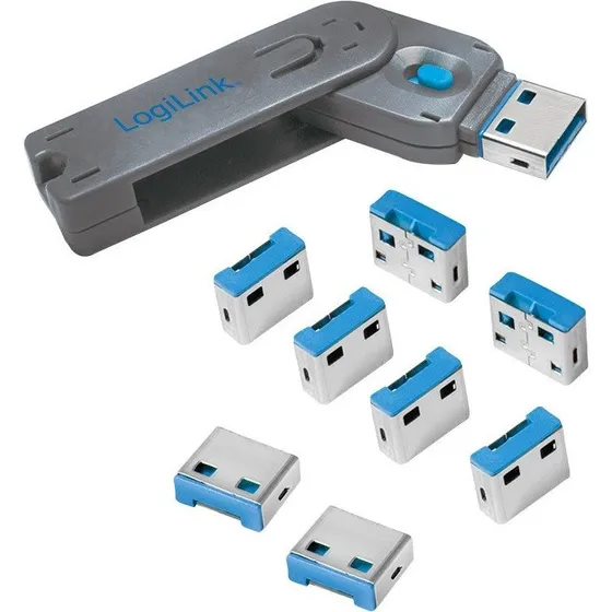 LogiLink AU0045 USB Port Blokering (1 nøgle, 8 låse, blå)