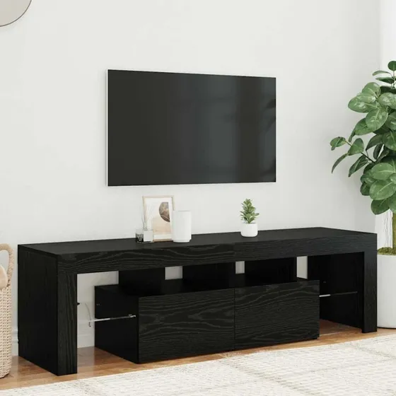 vidaXL tv-bord med LED-lys 140x36,5x40 cm sort egetræ