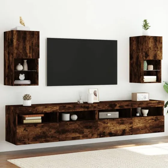 vidaXL tv-borde med LED-lys 30,5x30x60 cm røget egetræ