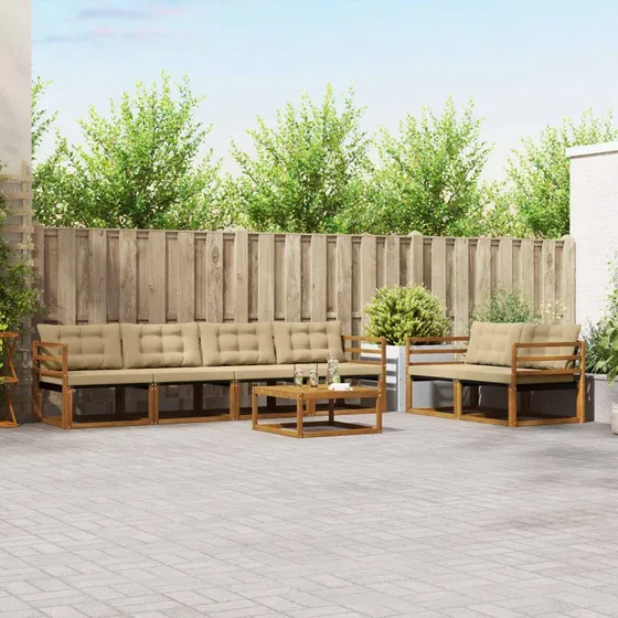 vidaXL Udendørs Sofagruppe 7 pc Naturlig/Beige med Akacietræ