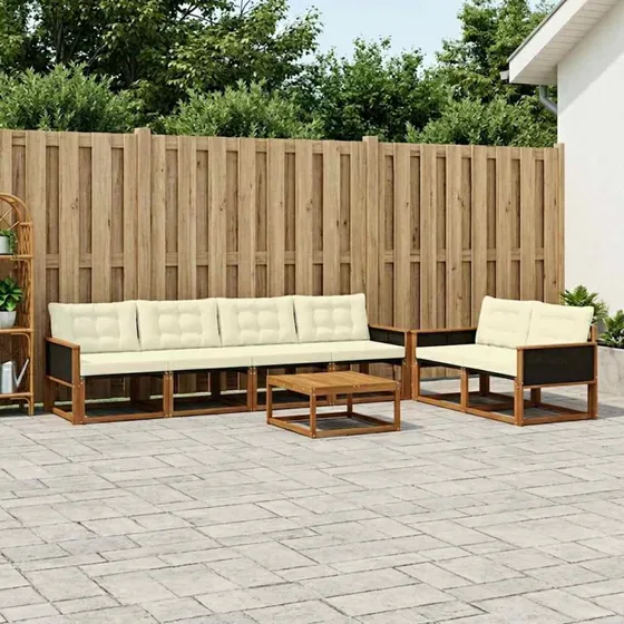 vidaXL Udendørs Sofagruppe 7 pc Naturlig & Fløde