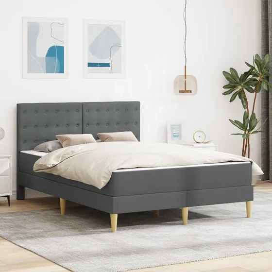 vidaXL Sengeramme med Madras og Hovedgærde, Mørkegrå, 120 x 200 cm