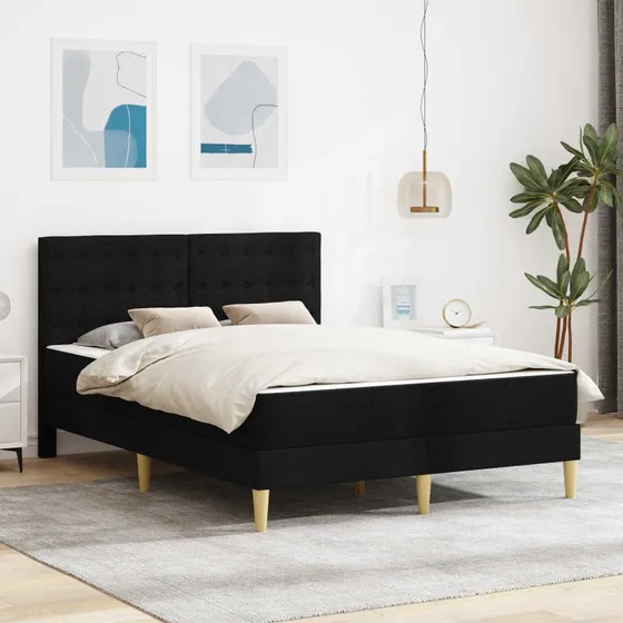 vidaXL Sengeramme med Madras og Hovedgærde, Sort, 120 x 200 cm