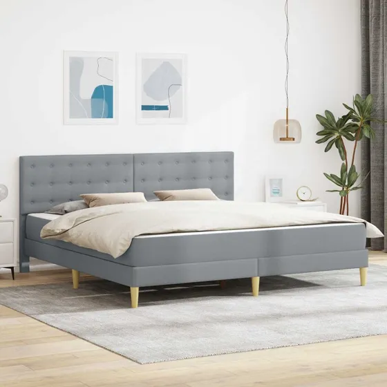 vidaXL Sengeramme med Madras og Hovedgærde, Lysegrå, 180 x 200 cm