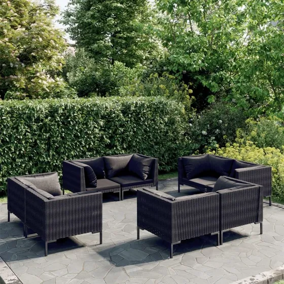 vidaXL 8-delers loungesæt med hynder, mørkegrå polyrattan