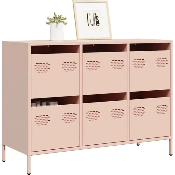 vidaXL Skænk 101,5x39x73,5 cm Lyserød Koldvalset Stål