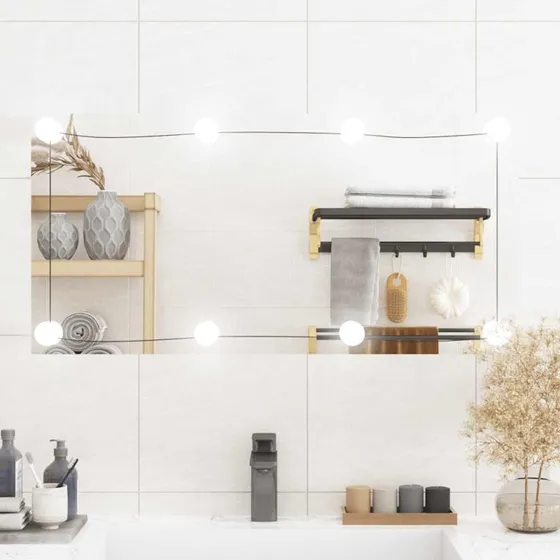 vidaXL Vægspejl med LED-lys 40x80 cm rektangel glas