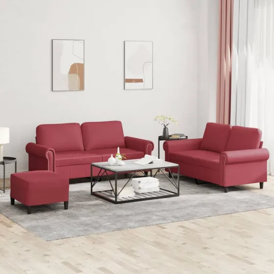vidaXL sofasæt 3 dele med hynder vinrød kunstlæder