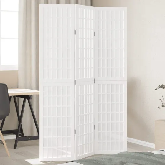 vidaXL 3-paneler rumdeler i massivt kejsertræ, hvid, 40 x 180 cm