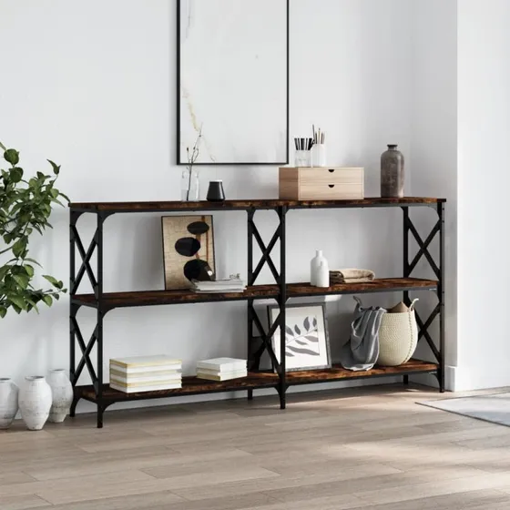 vidaXL Konsolbord 156x28x80,5 cm røget egetræ