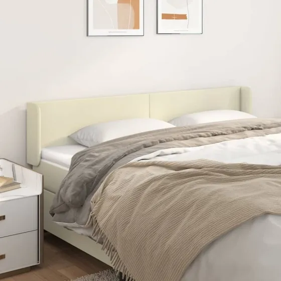 vidaXL Sengegavl med Kanter 163x16x78/88 cm, Kunstlæder Cremefarvet