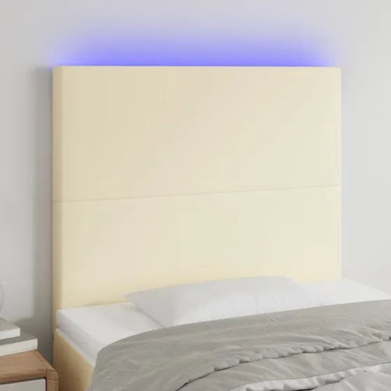 vidaXL Sengegavl med LED-lys 80x5x118/128 cm cremefarvet