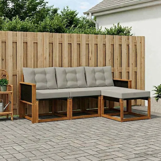 vidaXL Udendørs Sofagruppe 4-pcs Naturfarvet og Lysegrå