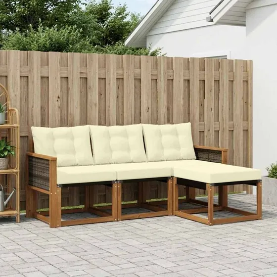 vidaXL Udendørs Sofagruppe 4-pc Naturlig & Fløde