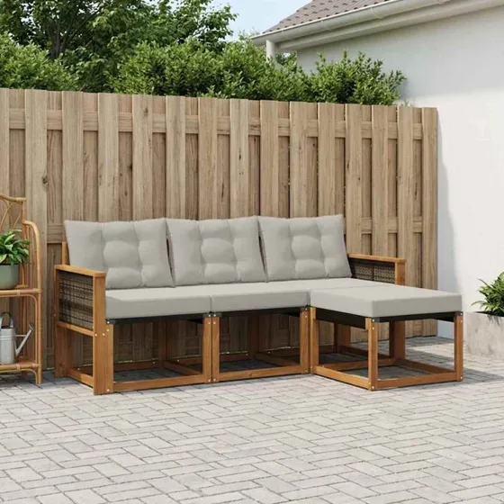 vidaXL Udendørs Sofagruppe 4-pcs Naturfarvet og Lysegrå
