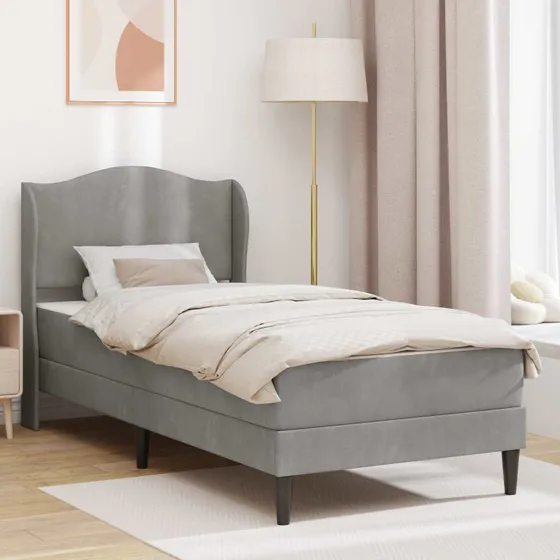 vidaXL Sengestel med Hovedgærde 90 x 190 cm Lysegrå Fløjl