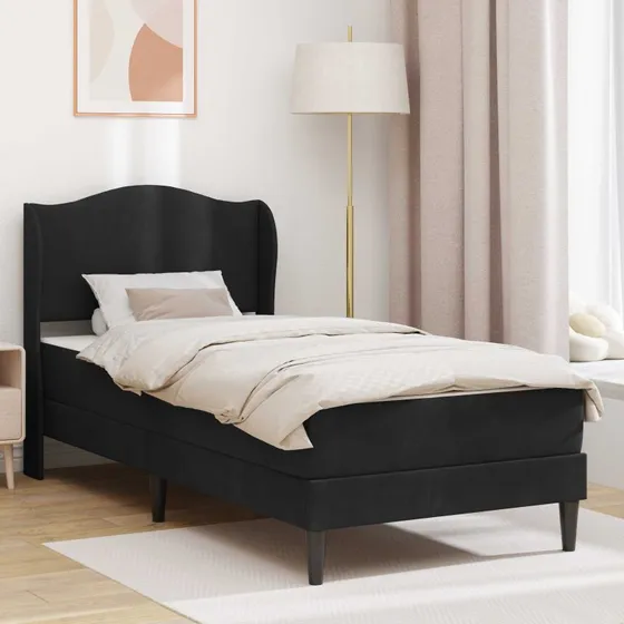 vidaXL Sengestel med Hovedgærde Sort 90 x 190 cm Fløjl