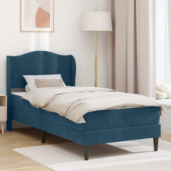vidaXL Sengestel med Hovedgærde Blå 100 x 200 cm Fløjl