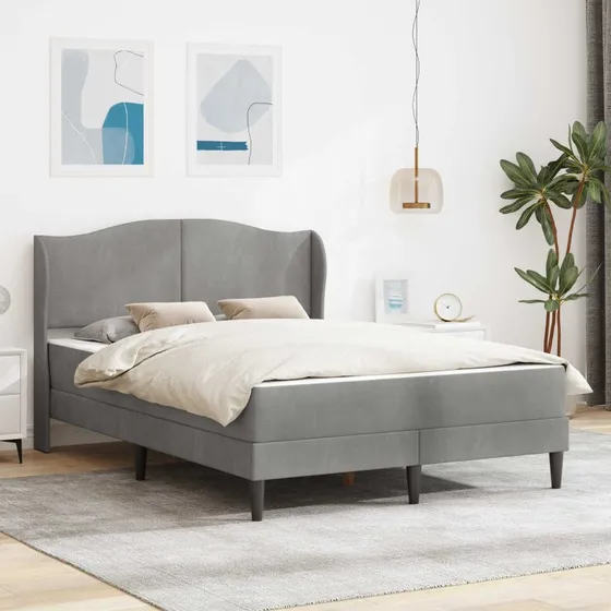 vidaXL Sengestel med Hovedgærde Lysegrå 140x190 cm Fløjl