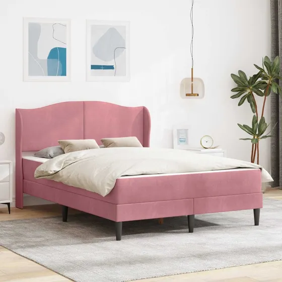 vidaXL Sengestel med Hovedgærde Lyserød 140x190 cm Fløjl