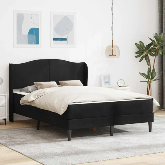 vidaXL Sengestel med Hovedgærde Sort 160 x 200 cm Fløjl