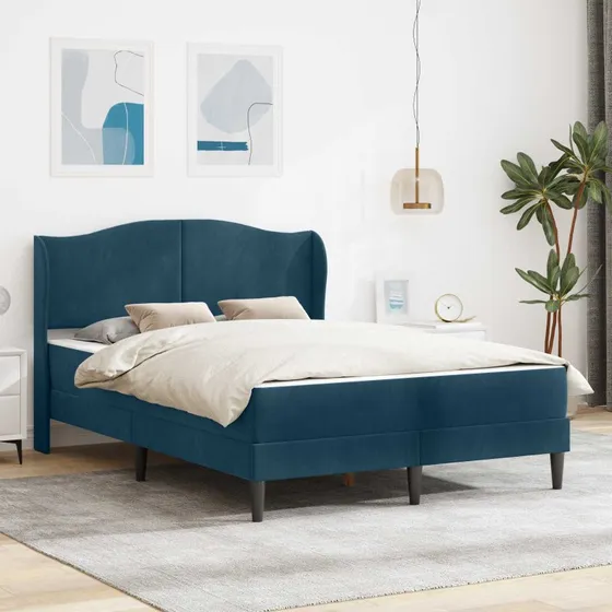 vidaXL Sengestel med Hovedgærde Blå 160 x 200 cm Fløjl