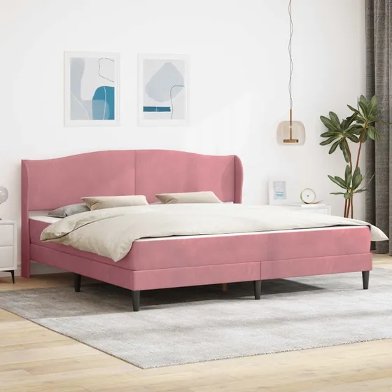 vidaXL Sengestel med Hovedgærde Lyserød 200x200 cm Fløjl