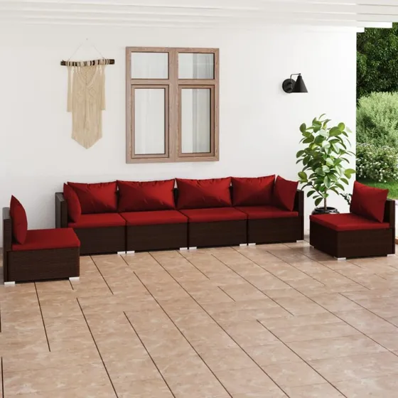 vidaXL 6-deles loungesæt med hynder i brun polyrattan