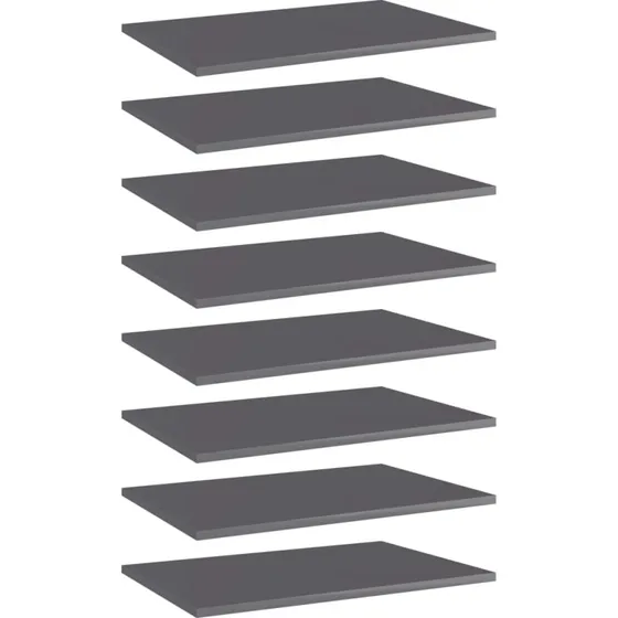 vidaXL 8 stk. boghylder 60x40x1,5 cm grå højglans konstrueret træ