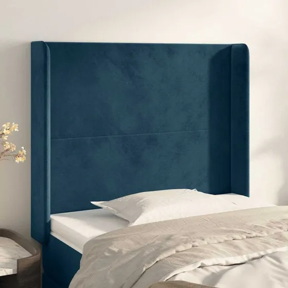 vidaXL Sengegavl med Kanter 93x16x118/128 cm, Mørkeblå Fløjl
