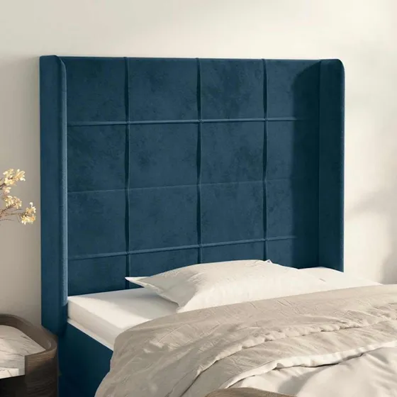 vidaXL Sengegavl med Kanter 83x16x118/128 cm, Mørkeblå Fløjl