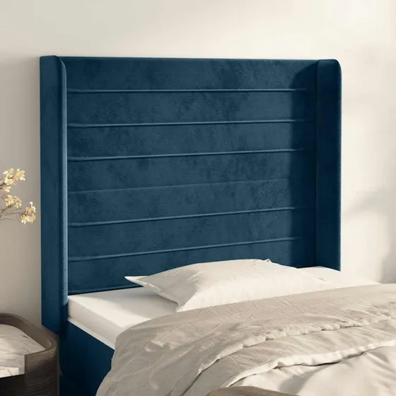 vidaXL Sengegavl med Kanter 83x16x118/128 cm, Mørkeblå Fløjl