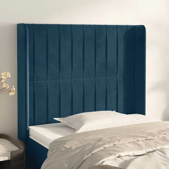 vidaXL Sengegavl med Kanter 83x16x118/128 cm, Mørkeblå Fløjl