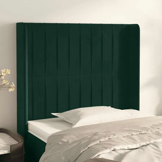vidaXL Sengegavl med Kanter 103x16x118/128 cm Fløjl Mørkegrøn