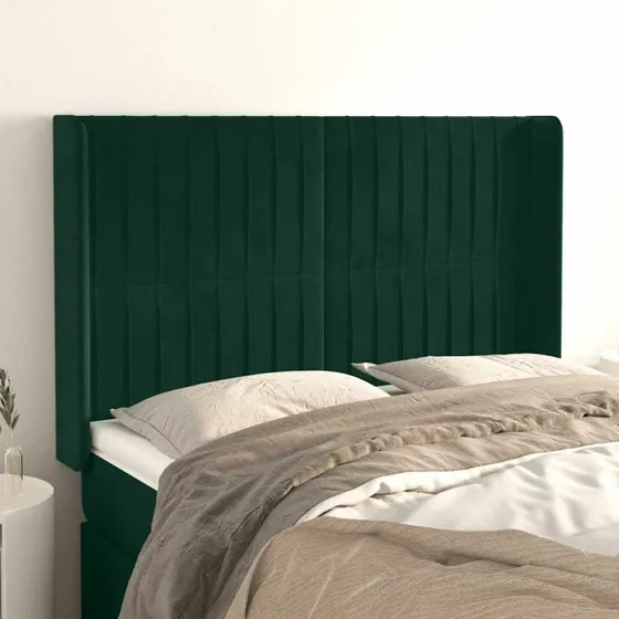 vidaXL Sengegavl med Kanter 147x16x118/128 cm, Fløjl, Mørkegrøn