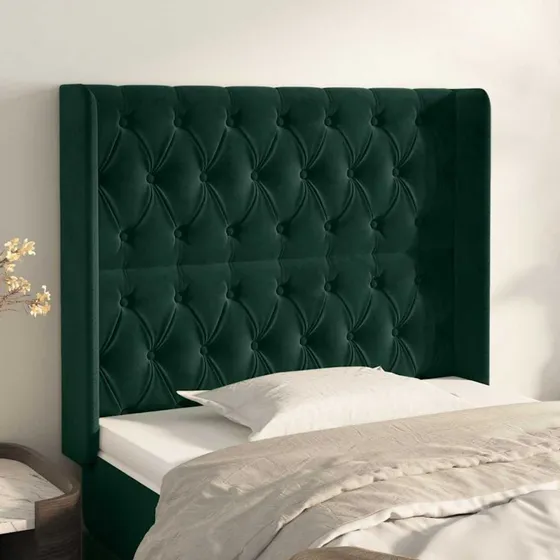 vidaXL Sengegavl med Kanter 93x16x118/128 cm, Fløjl, Mørkegrøn